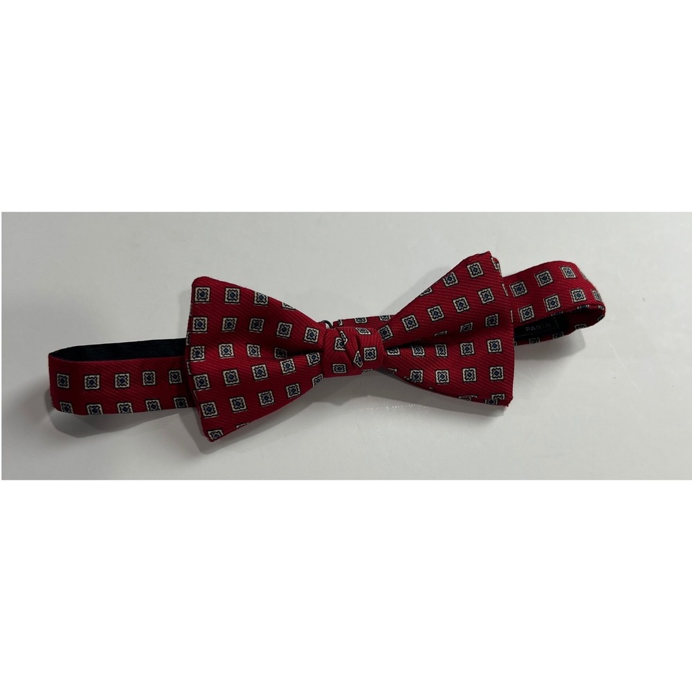 Christian Dior Bow Tie Mens Adjustable Red Geo Silk Vintage Formal Accessory D23
